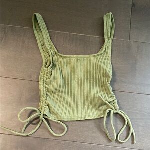Green Ribbed Cropped Tank Top